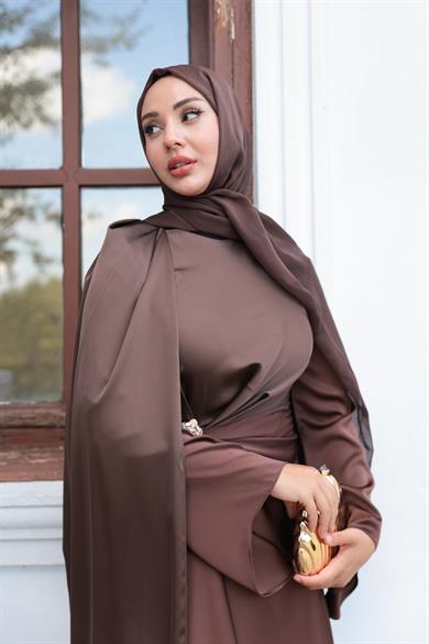 Kaktüs Taş Detay Abiye - Kahverengi