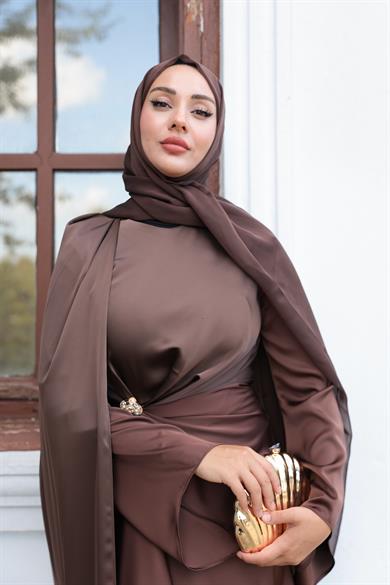 Kaktüs Taş Detay Abiye - Kahverengi