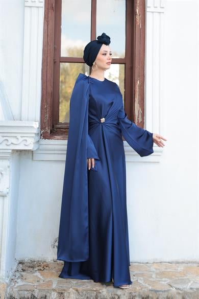 Kaktüs Taş Detay Abiye - Lacivert