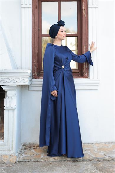 Kaktüs Taş Detay Abiye - Lacivert