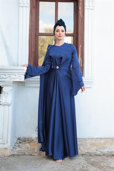 Kaktüs Taş Detay Abiye - Lacivert