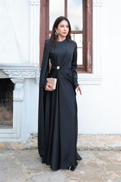 Kaktüs Taş Detay Abiye - Siyah