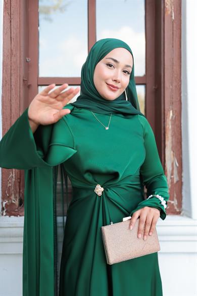 Kaktüs Taş Detay Abiye - Yeşil