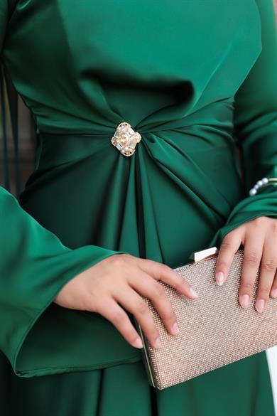 Kaktüs Taş Detay Abiye - Yeşil