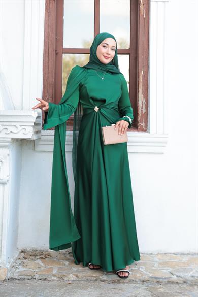 Kaktüs Taş Detay Abiye - Yeşil