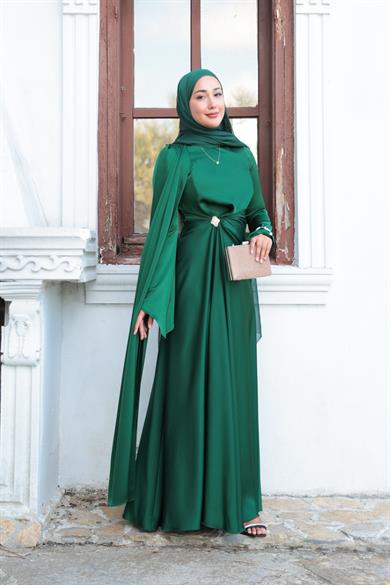 Kaktüs Taş Detay Abiye - Yeşil