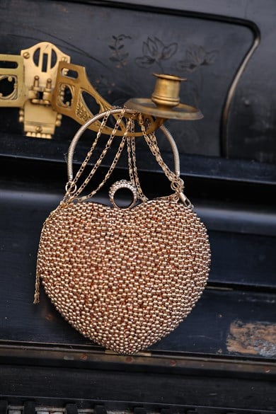 Heart Evening Dress Bag - Gold