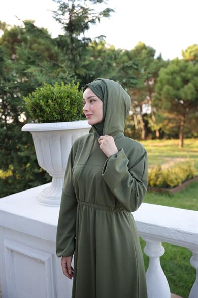 Hooded Casual Dress - Khaki