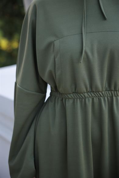 Hooded Casual Dress - Khaki