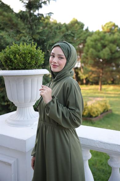 Hooded Casual Dress - Khaki