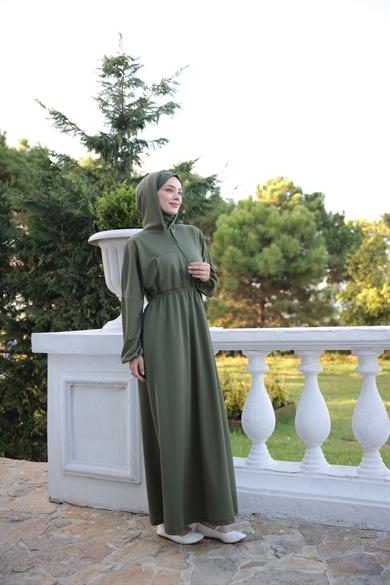 Hooded Casual Dress - Khaki