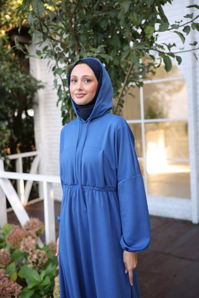 Hooded Casual Dress - Indigo
