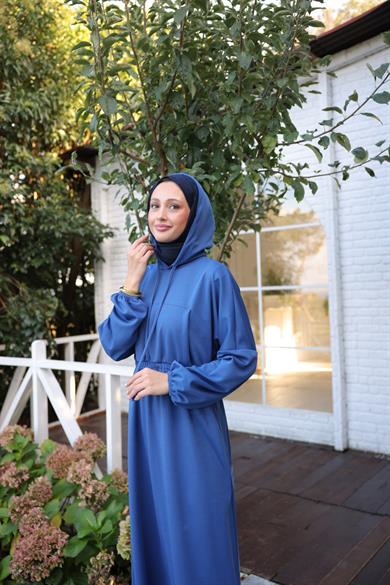 Hooded Casual Dress - Indigo