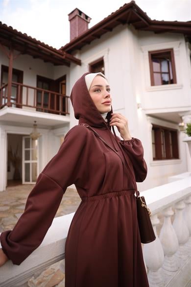 Hooded Casual Dress - Brown