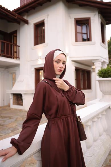 Hooded Casual Dress - Brown