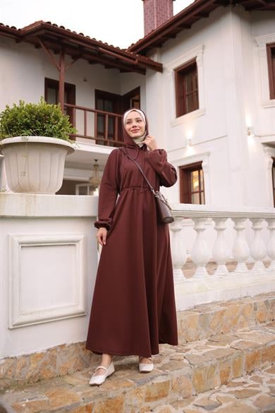 Hooded Casual Dress - Brown