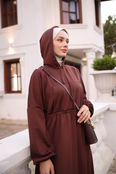 Hooded Casual Dress - Brown