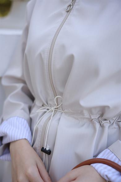 Hooded Parachute Fabric Trench Coat - Beige