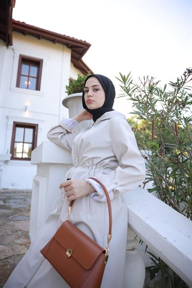 Hooded Parachute Fabric Trench Coat - Beige