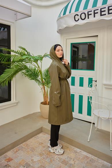 Hooded Parachute Fabric Trench Coat - Khaki