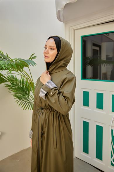 Hooded Parachute Fabric Trench Coat - Khaki