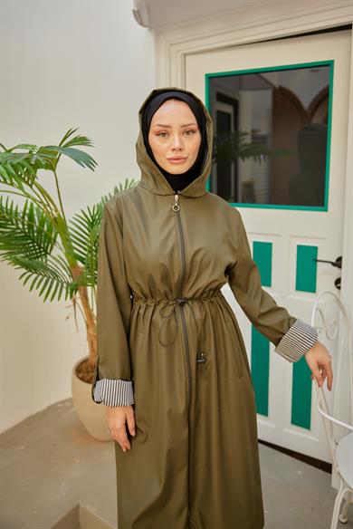 Hooded Parachute Fabric Trench Coat - Khaki