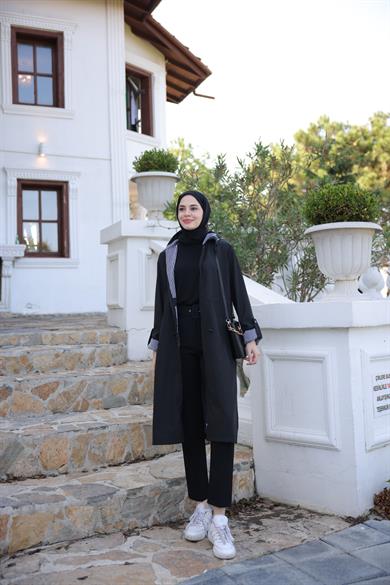 Hooded Parachute Fabric Trench Coat - Black