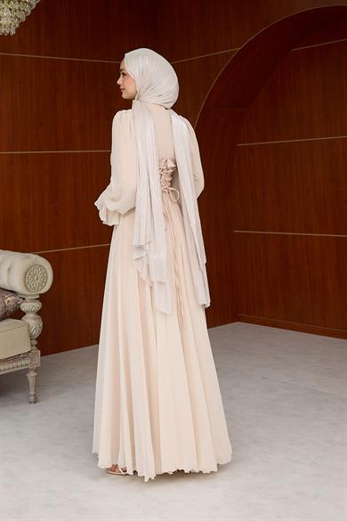 Karamel Taş Detaylı Abiye - Vizon