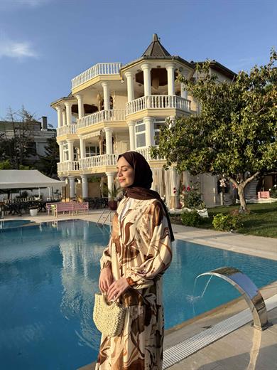 Karanfil Viskon Elbise - Taba