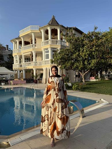 Karanfil Viskon Elbise - Taba