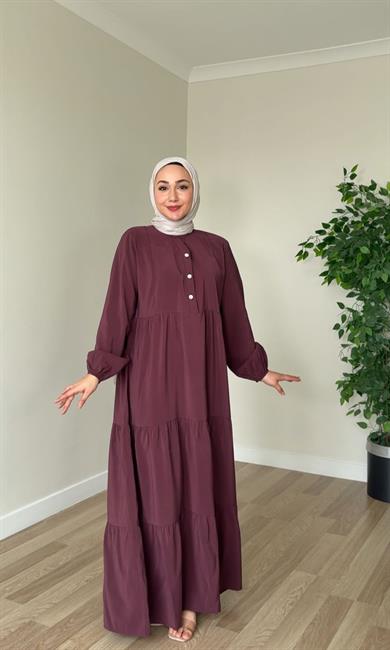 Kasımpatı Düğme Detay Elbise - Mürdüm