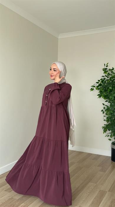 Kasımpatı Düğme Detay Elbise - Mürdüm