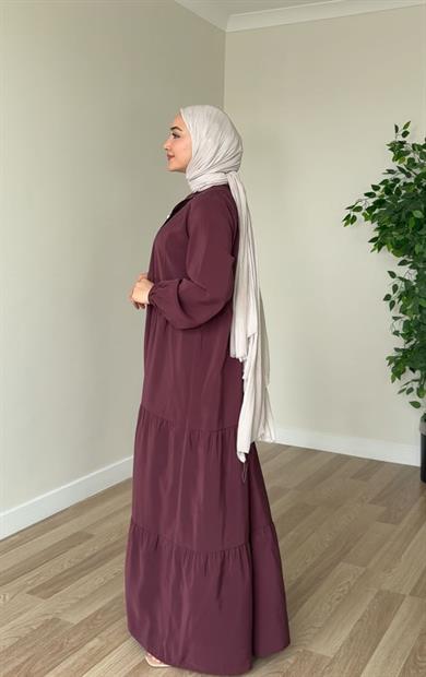 Kasımpatı Düğme Detay Elbise - Mürdüm