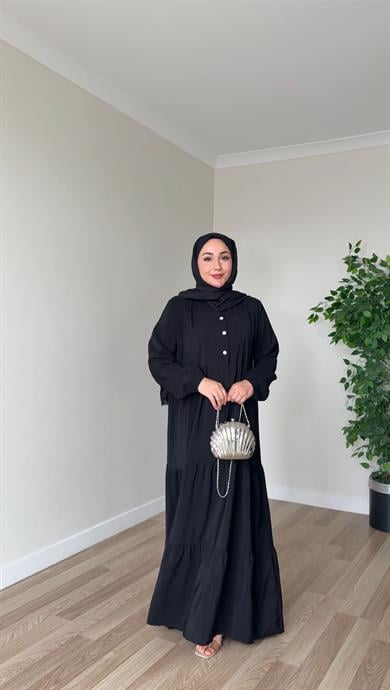 Kasımpatı Düğme Detay Elbise - Siyah