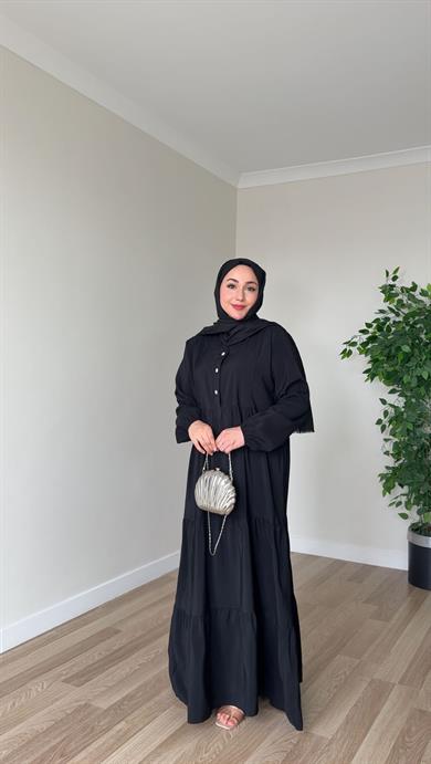 Kasımpatı Düğme Detay Elbise - Siyah