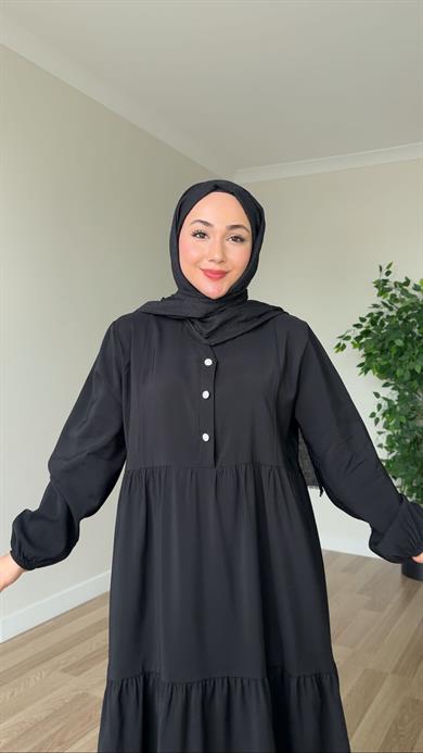 Kasımpatı Düğme Detay Elbise - Siyah
