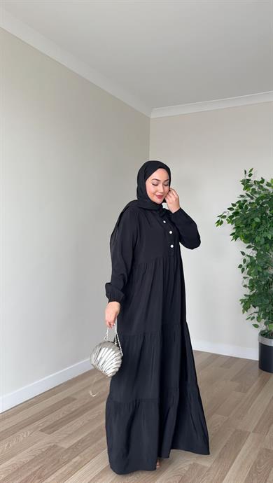 Kasımpatı Düğme Detay Elbise - Siyah