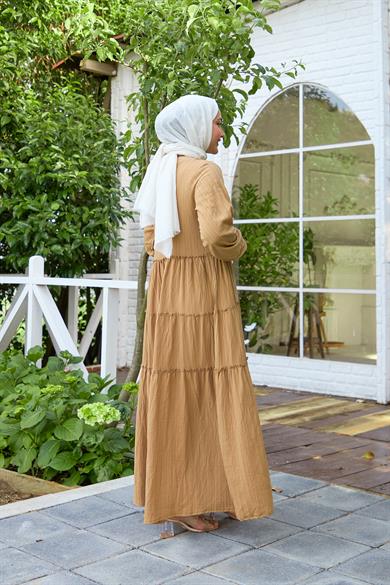 Plain Striped Dress - Beige