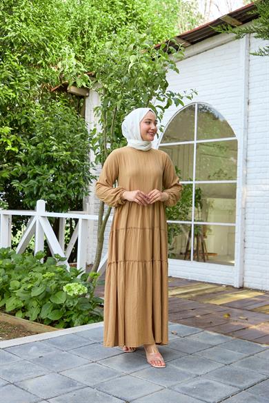 Plain Striped Dress - Beige