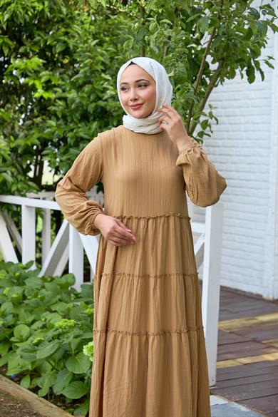 Plain Striped Dress - Beige
