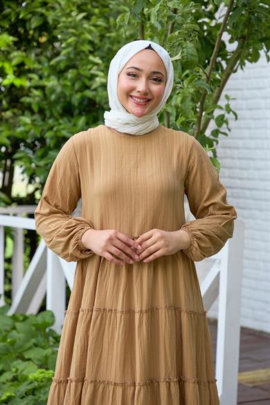 Plain Striped Dress - Beige