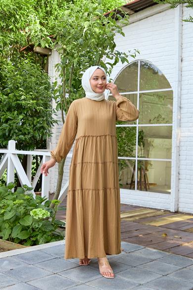 Plain Striped Dress - Beige