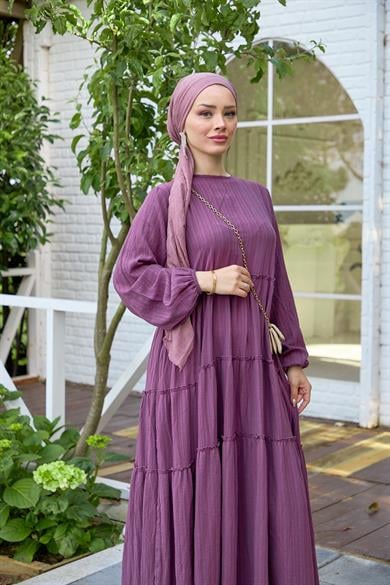 Plain Striped Dress - Lilac