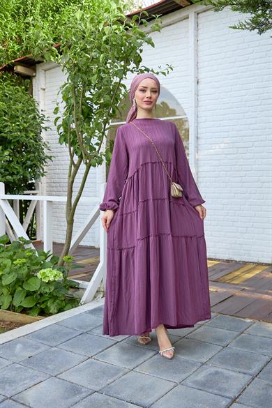 Plain Striped Dress - Lilac