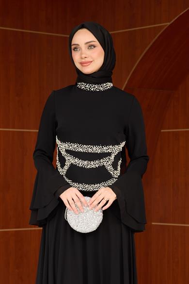 Katya Tasarım Taş İşleme Abiye - Siyah