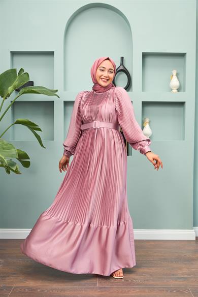 Belted Layered Evening Dress - Powder