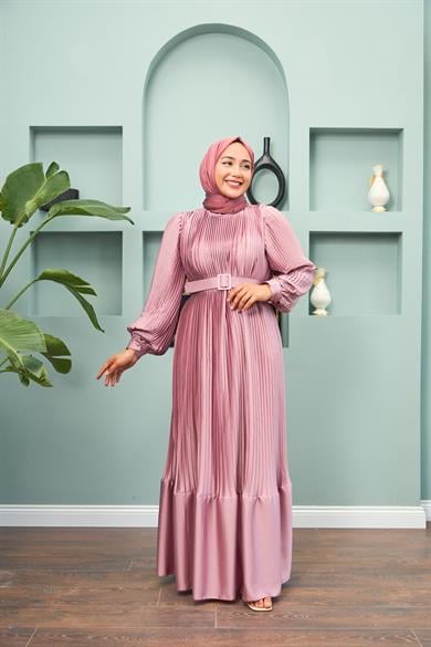 Belted Layered Evening Dress - Powder