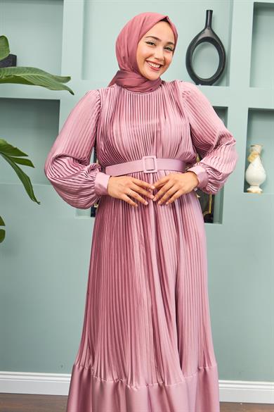 Belted Layered Evening Dress - Powder