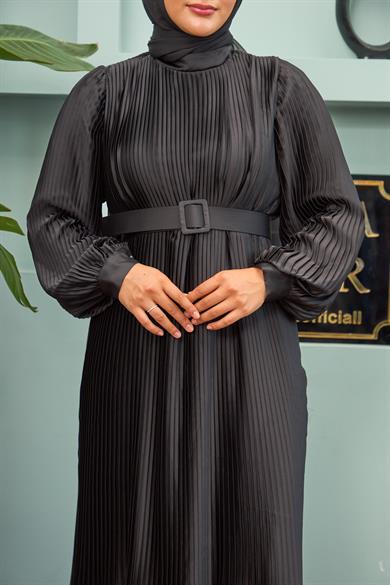 Kemerli Katlı Abiye - Siyah