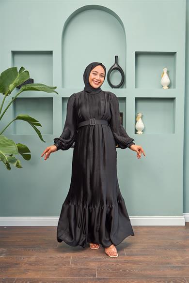 Kemerli Katlı Abiye - Siyah